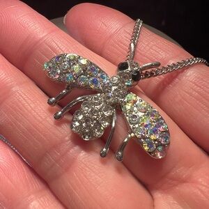 Unique Bargains Silvertone Crystal Bee Necklace